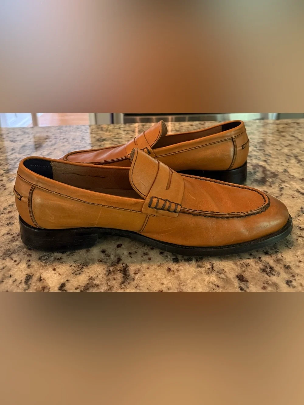 Banana Republic Mens 10M Penny Loafers Tan Brown Italian Leather Ortholite Shoes